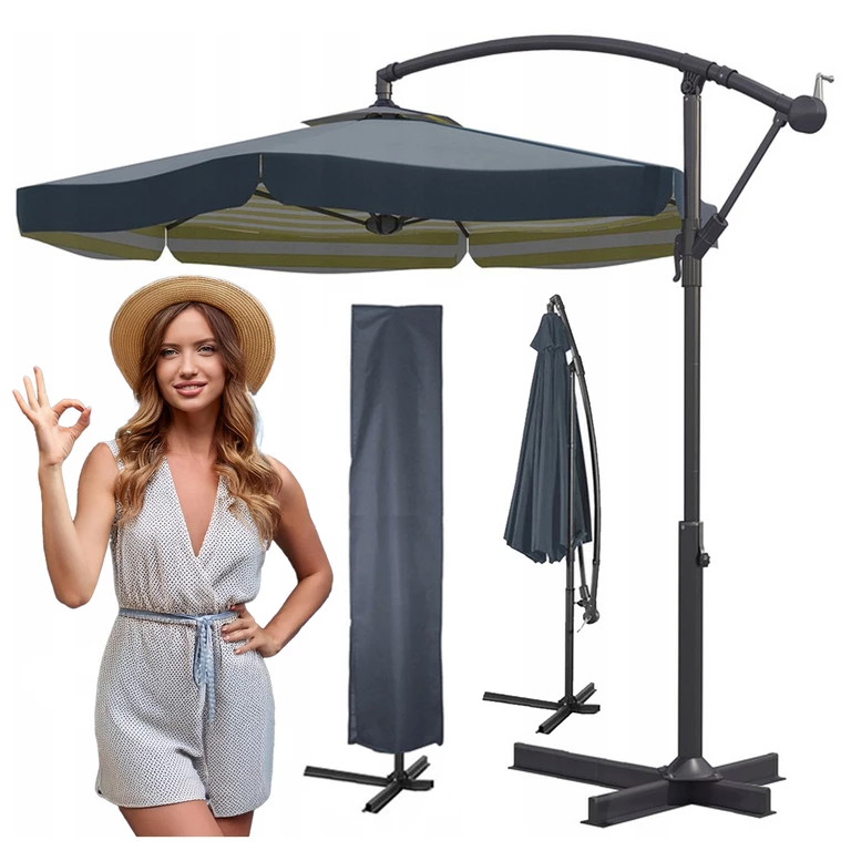 Parasol Ogrodowy z Wysięgnikiem Masuletto 350x250 cm – Duży Parasol Tarasowy z Korbą i Pokrowcem